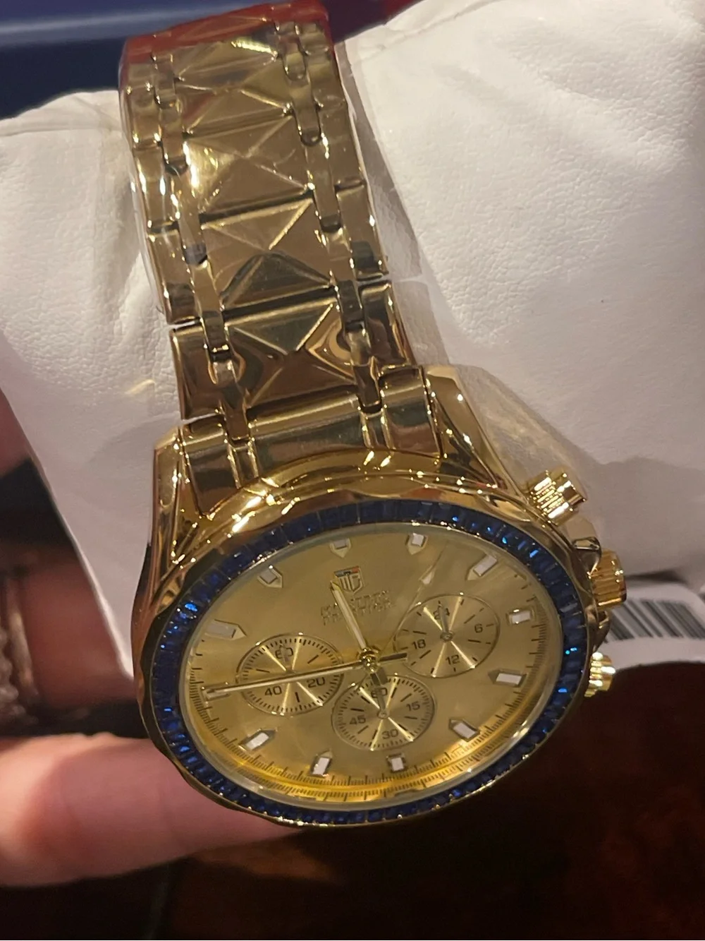 Gold Chronograph Watch with Blue Accent - mpw-0337